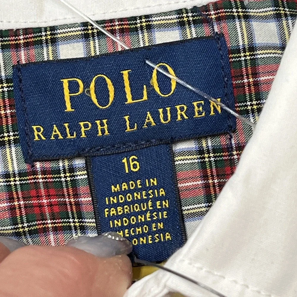 Polo Ralph Lauren Mixed Plaid Button Down Shirt Dress Size 16 Fit‎ Flare Preppy